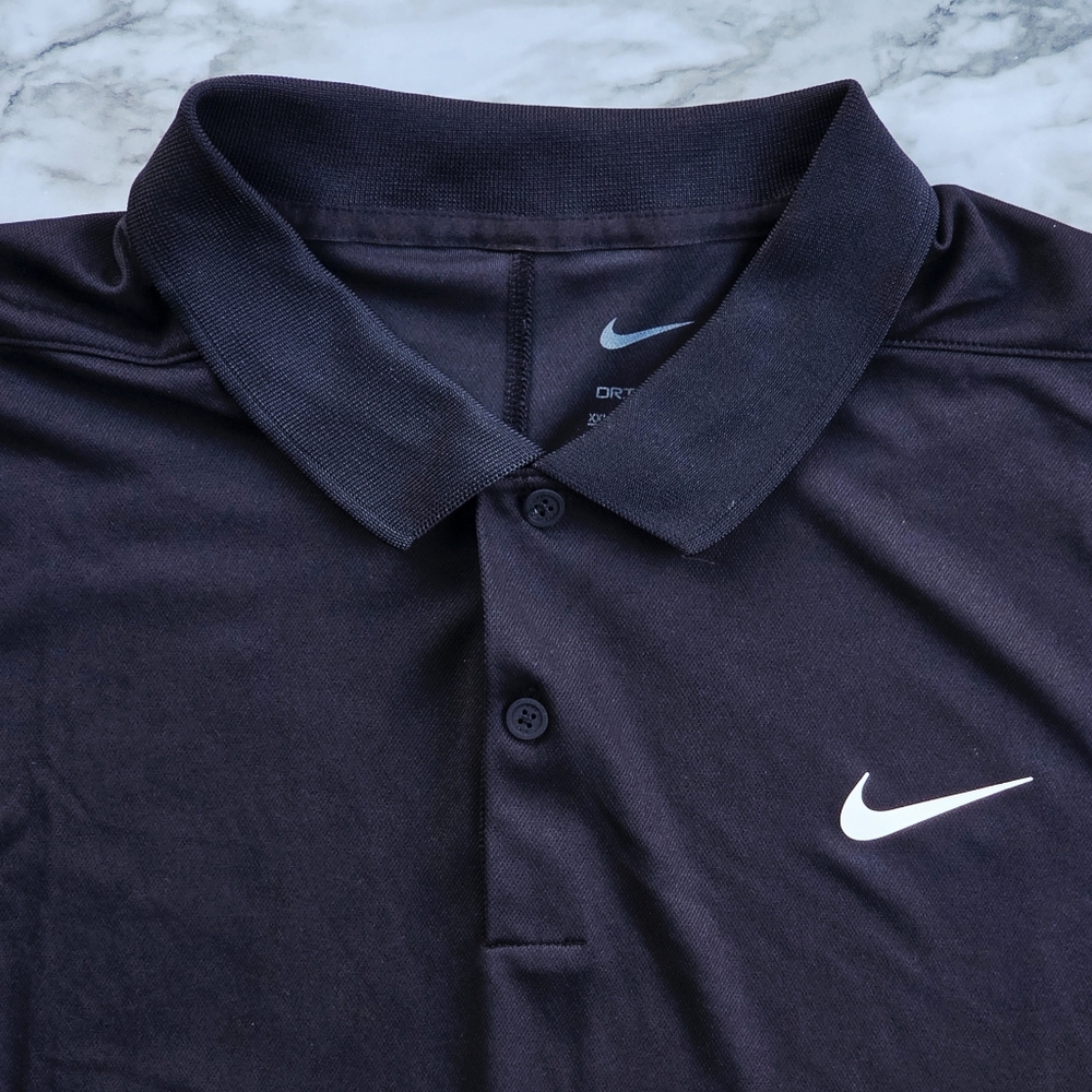 Nike Men's Black Dri-fit Polo with White Logo